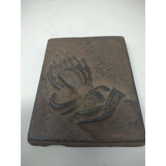 Praying Hands Metal Cast Iron Plaque Measures Four by Three Inches Spiritual - Picture 2 of 7